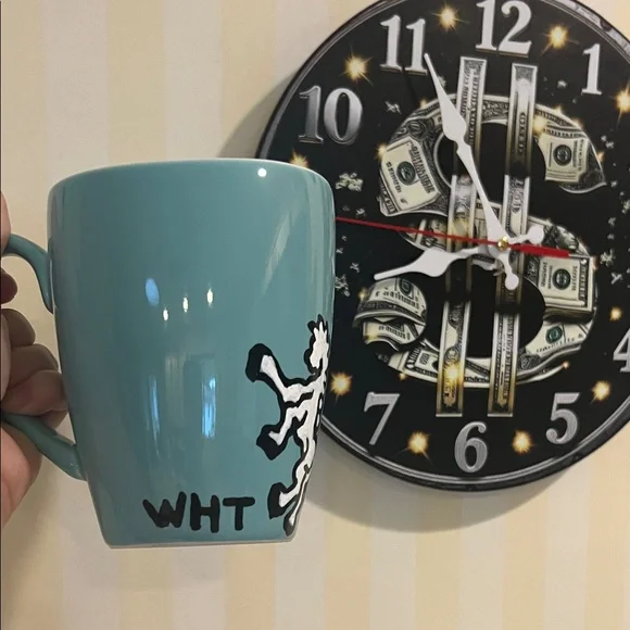 # 0851+ Blue Mug with White Horse Thunder ( WHT) Handmade Painting. 16oz - Picture 4 of 6